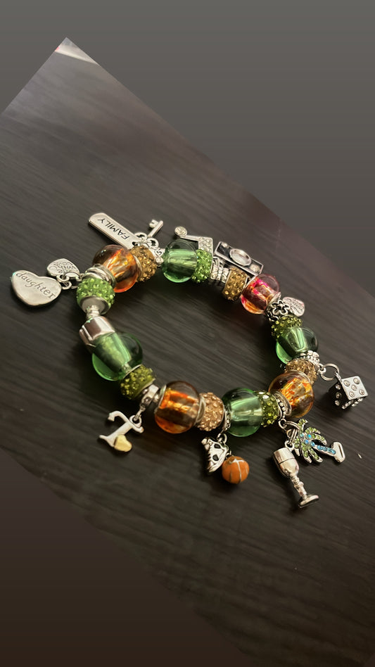 Teal/Orange Custom Charm Bracelet