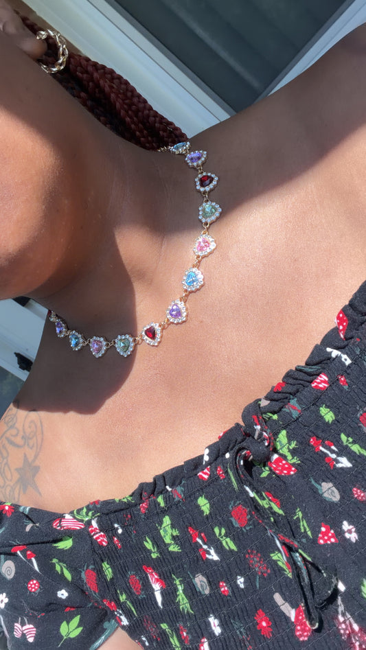 Multi Color Heart Choker Necklace