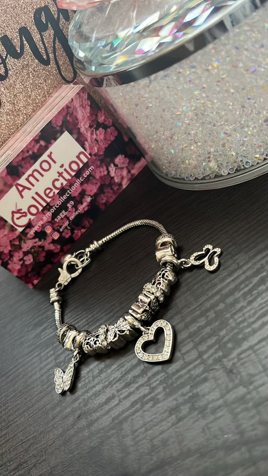 Butterflies with Heart Custom Charm Bracelet