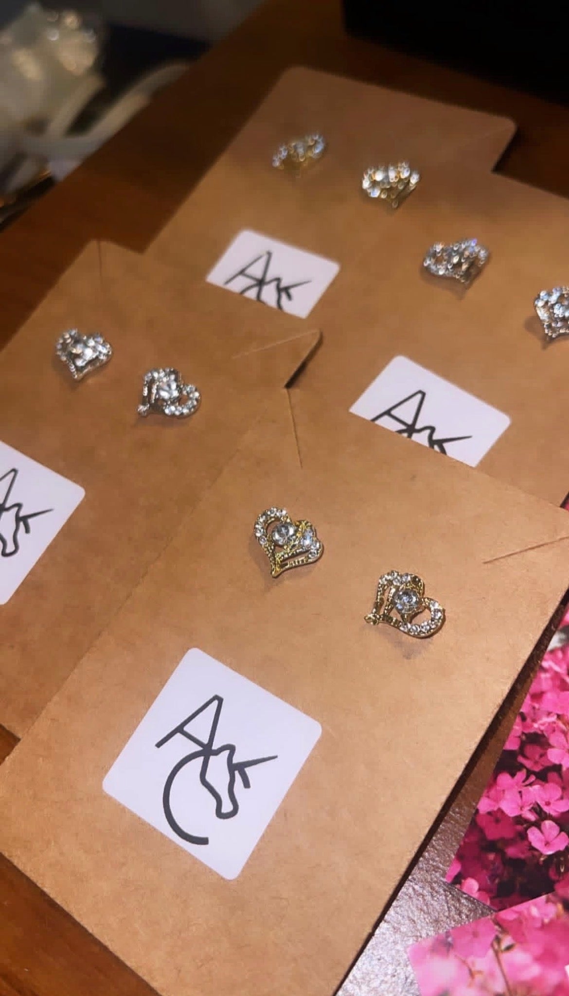 4 Set Double Heart Studs