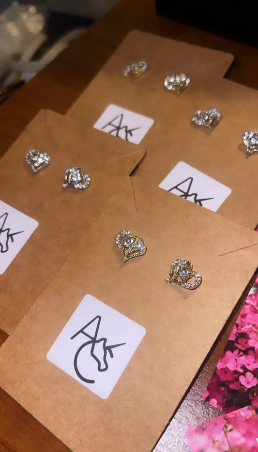 4 Set Double Heart Studs