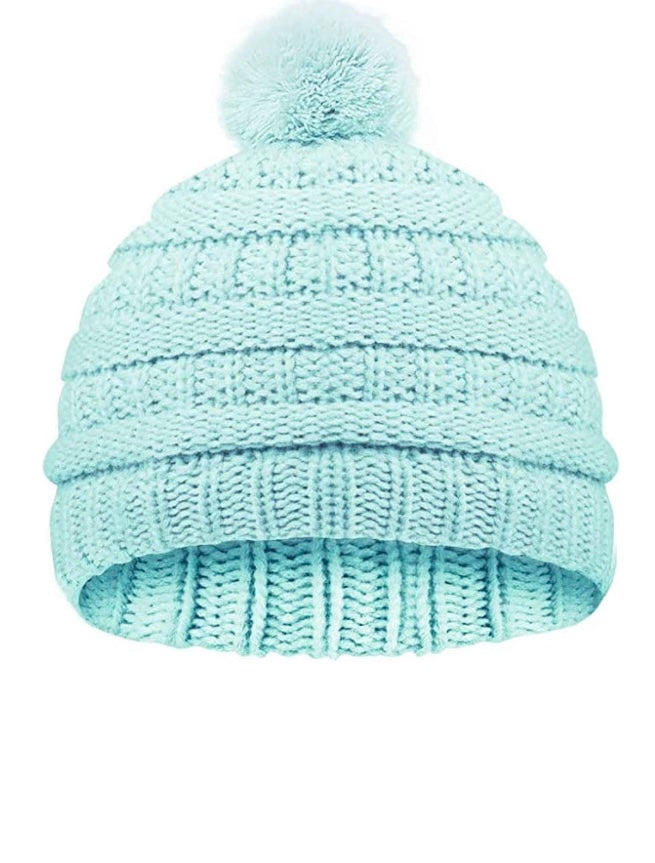 Kids Faux Fur Pom Beanie Knit Hat