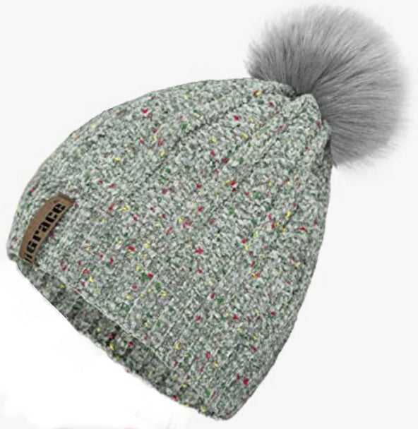 Chenille warm Fleece with pom hat