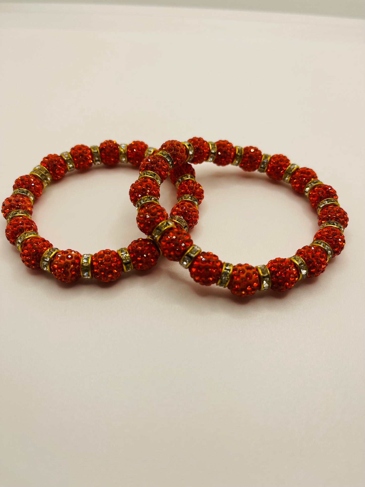 Red bling beaded with Clear/Gold separators bracelet set