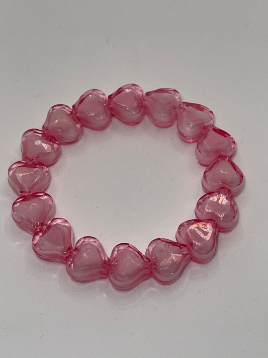 Girls Kids Pink Heart beaded bracelet