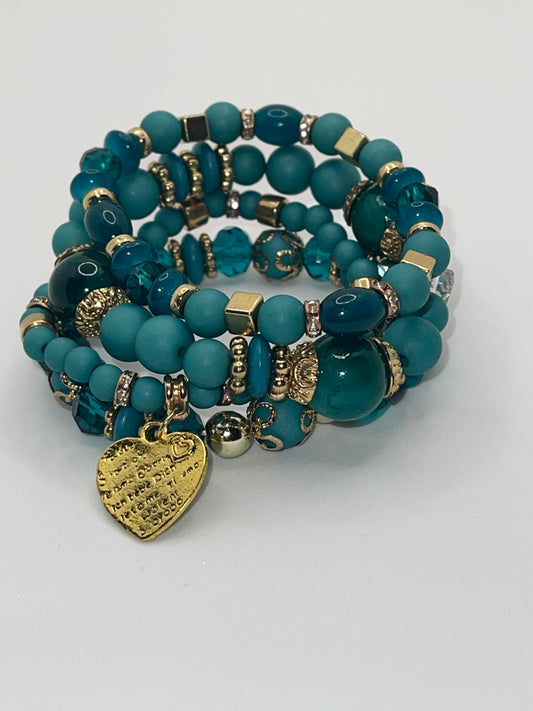 Bohemian turquoise blended beaded bracelet set